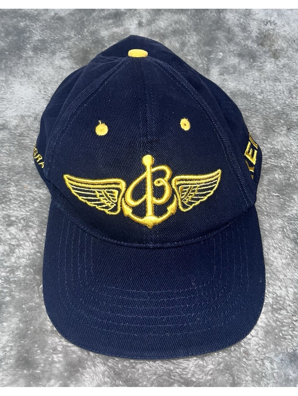 Vintage Breitling Snapback Cap Hat Navy Blue Yellow Embroidered Logo One Size